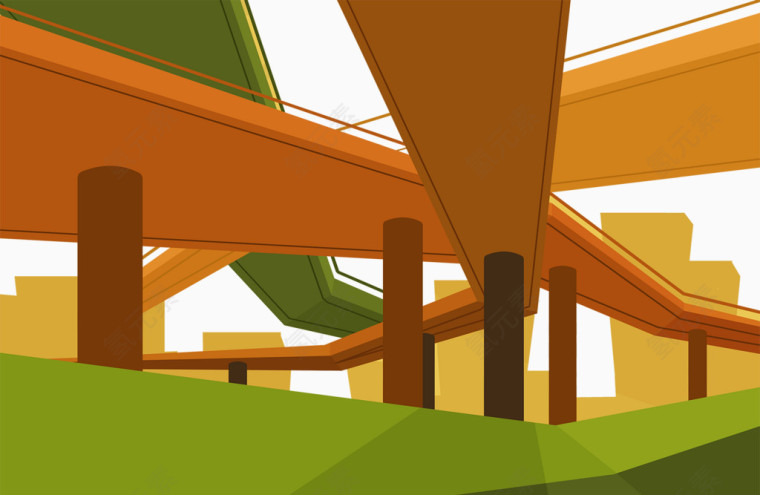 高架桥橙色绿色褐色圆柱