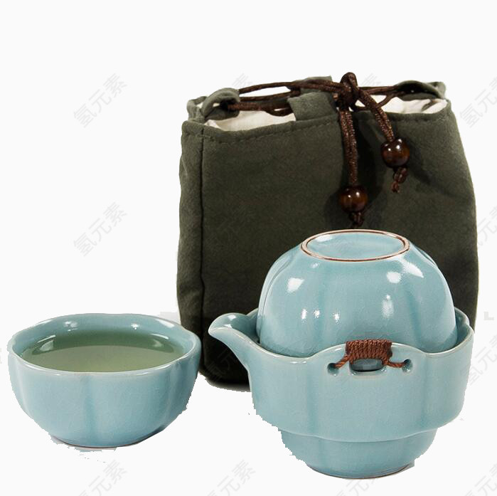 青瓷茶壶和手提袋