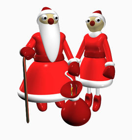 卡通圣诞老人和女人拿着礼物袋