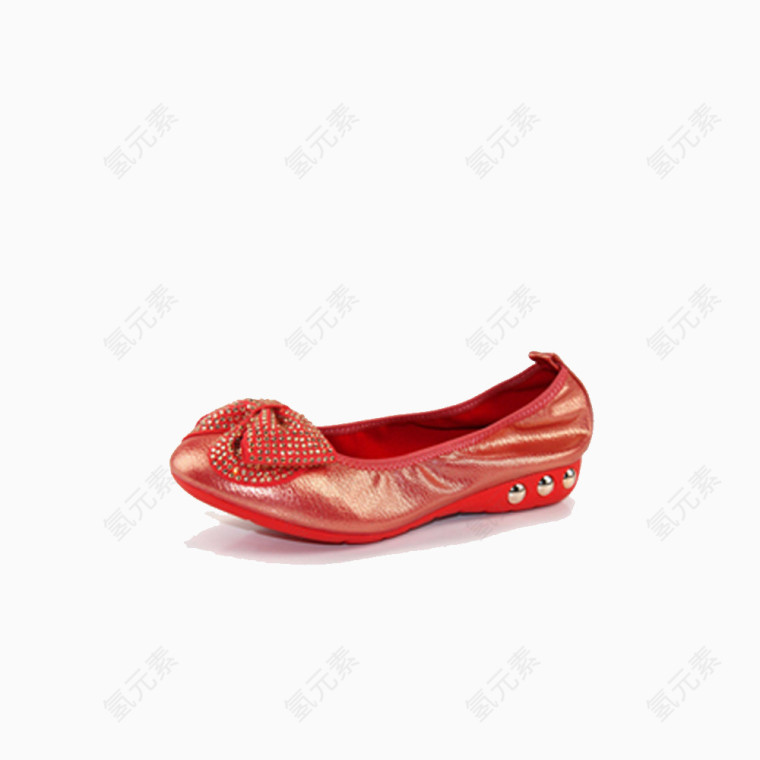红色平跟水钻蝴蝶结女鞋