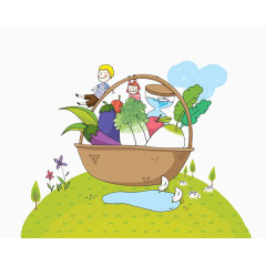 孩子在蔬菜篮里