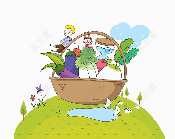 孩子在蔬菜篮里