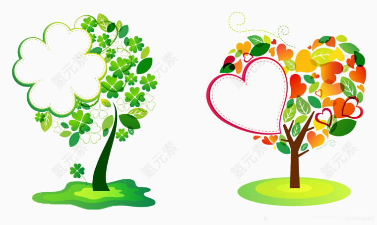 两棵彩色树装饰