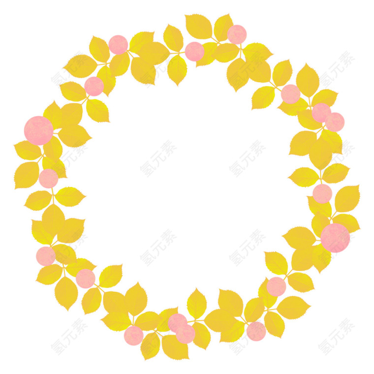 手绘圣诞节圆形黄色花环
