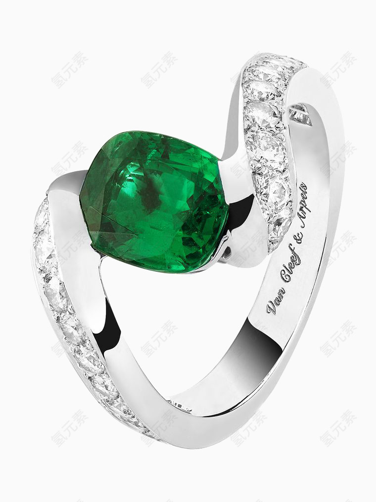 产品实物单颗绿宝石碎钻钮壁戒指