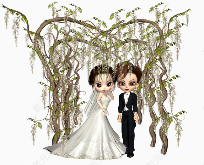 树下的新郎和新娘