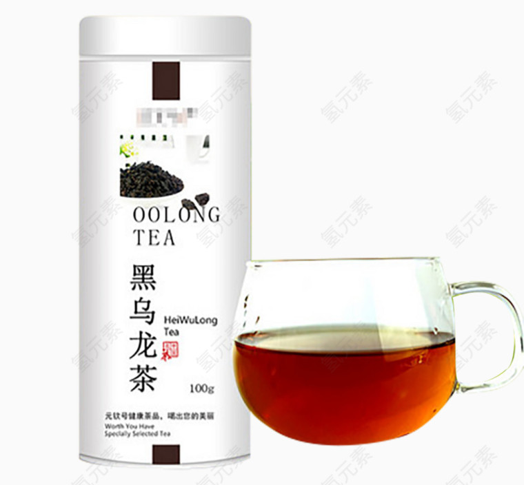 黑乌龙茶白罐子玻璃杯