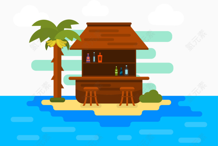 矢量海上小岛上的酒吧