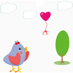 矢量卡通鸟儿与气球