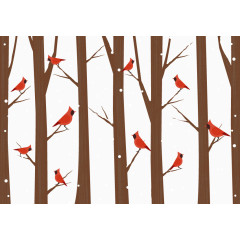 矢量元素雪中的树林与鸟