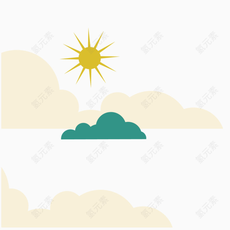 矢量白色云朵太阳插画
