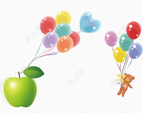漂浮的气球和苹果