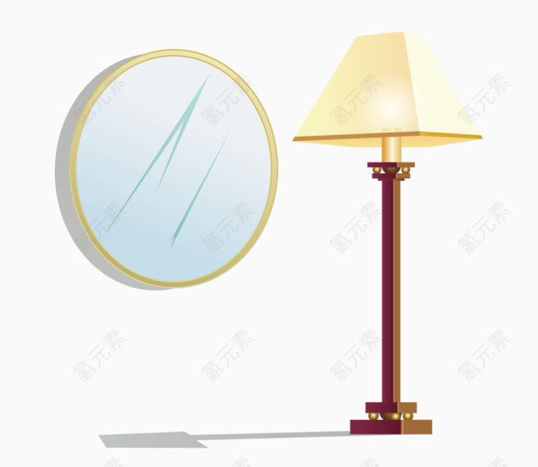 扁平化的卧室镜子和台灯