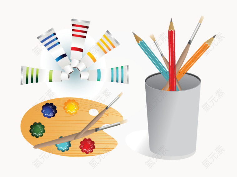 颜料工具和画笔矢量图