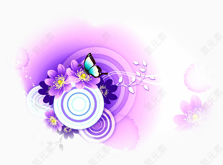紫色花朵蝴蝶背景