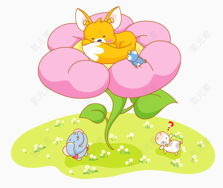花朵上的小狐狸卡通