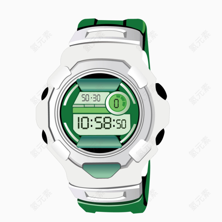 矢量绿色学生运动型手表