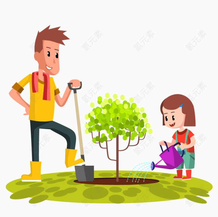 矢量爸爸和女孩种树