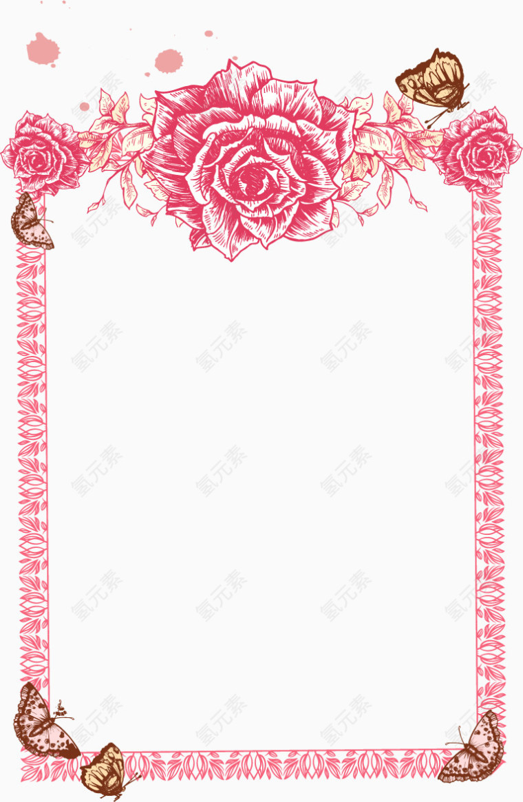 矢量手绘粉色花朵边框