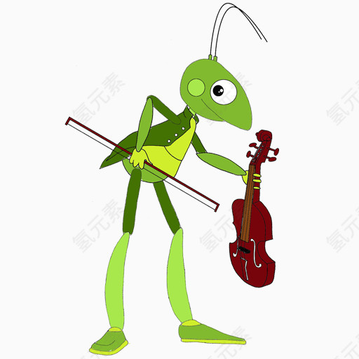 卡通拉提琴的蚂蚱
