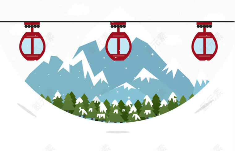 山坡上的雪景游缆车