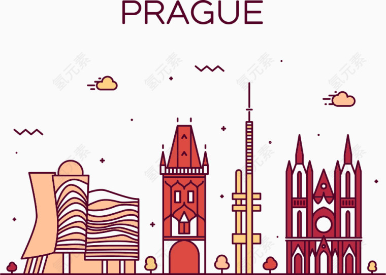 矢量布拉格城市插画