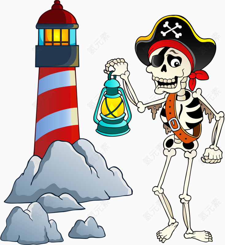海盗骷髅头和灯塔