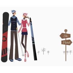 卡通滑雪情侣