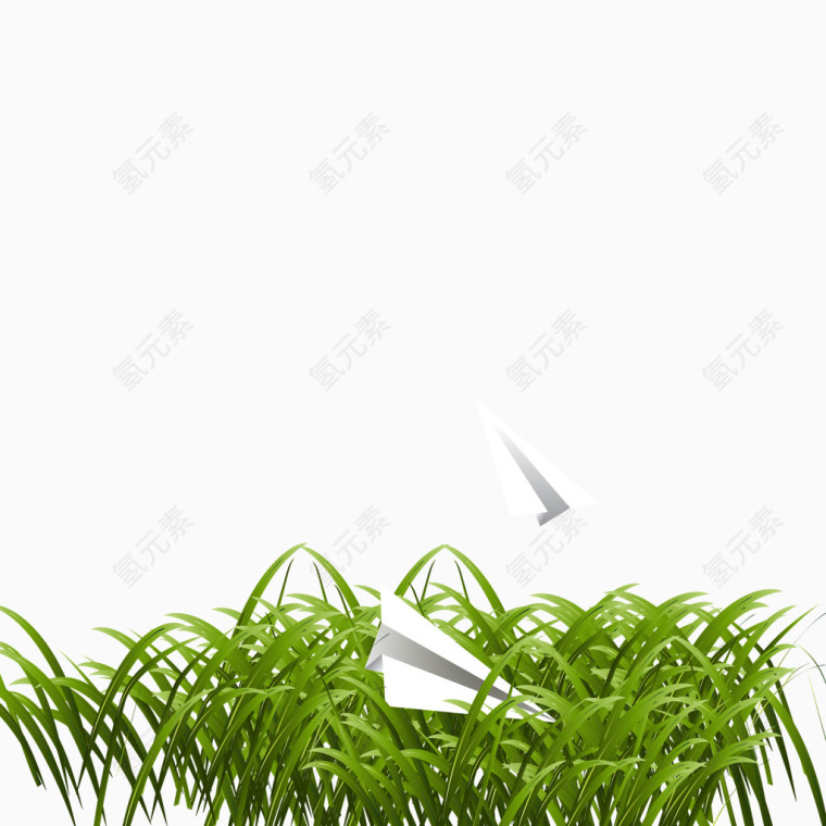 春季小草与纸飞机矢量图
