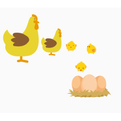矢量可爱黄色母鸡和小鸡