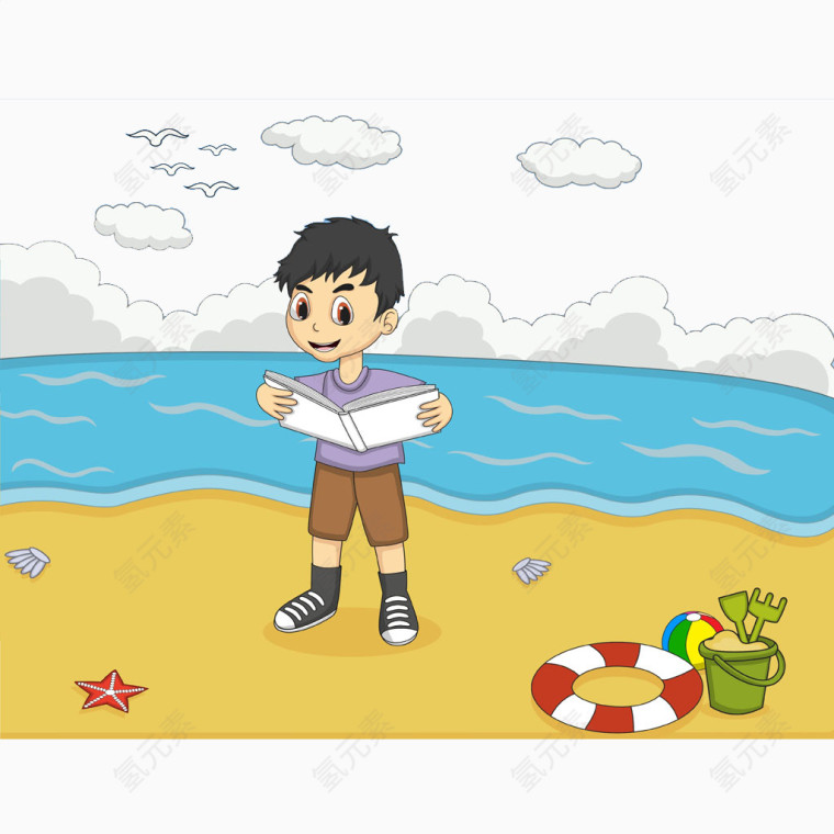 海边读书的小朋友