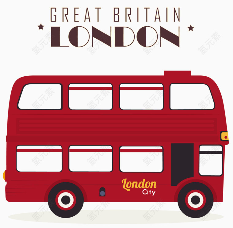 红色手绘伦敦双层城市巴士