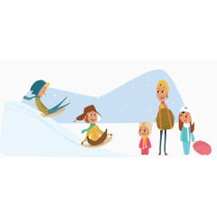 一家人滑雪快乐海报元素