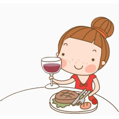 卡通女孩吃西餐