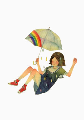 打着伞的小女孩