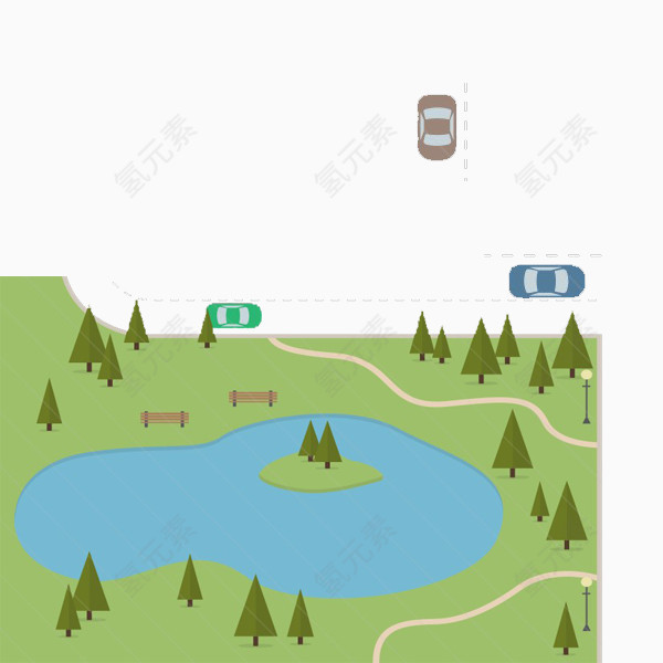 小湖和小松树设计图
