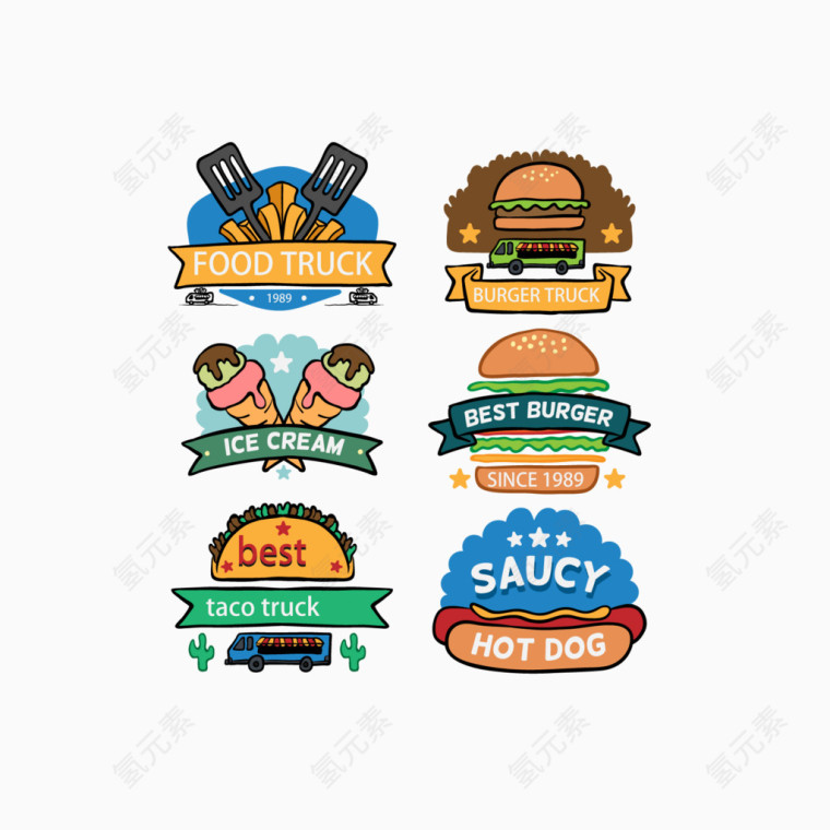 卡通快餐食物标签矢量素材