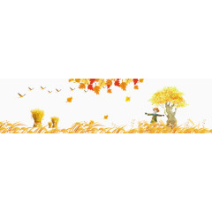 秋季稻草人黄色树叶