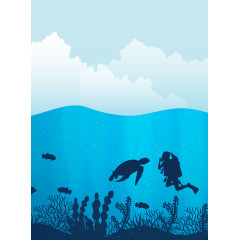 蓝天白云海洋潜水背景图案