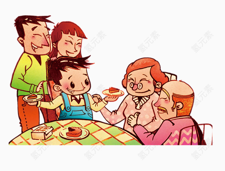 手绘吃饭的一家人 家庭盛宴