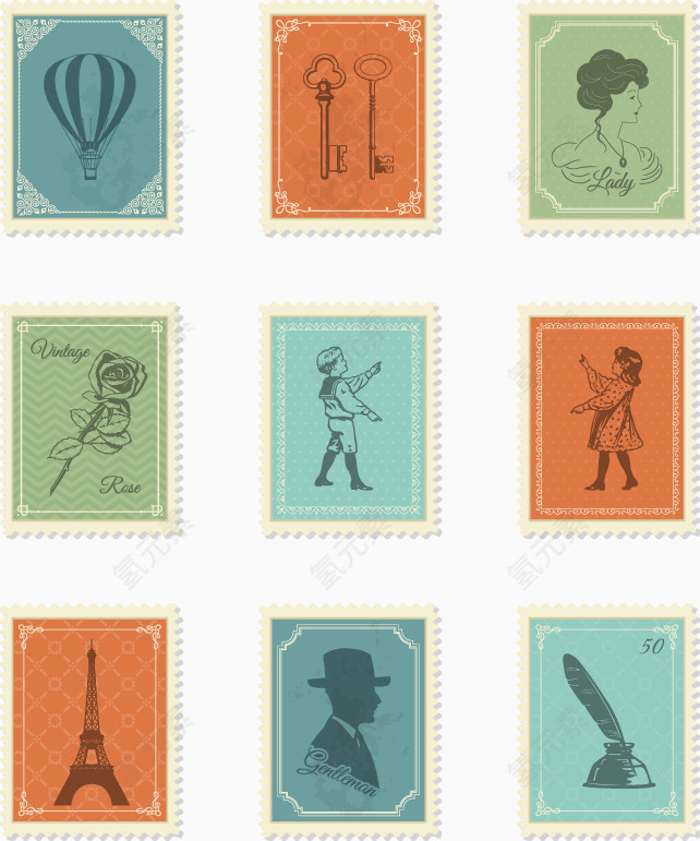 各种复古邮票样式