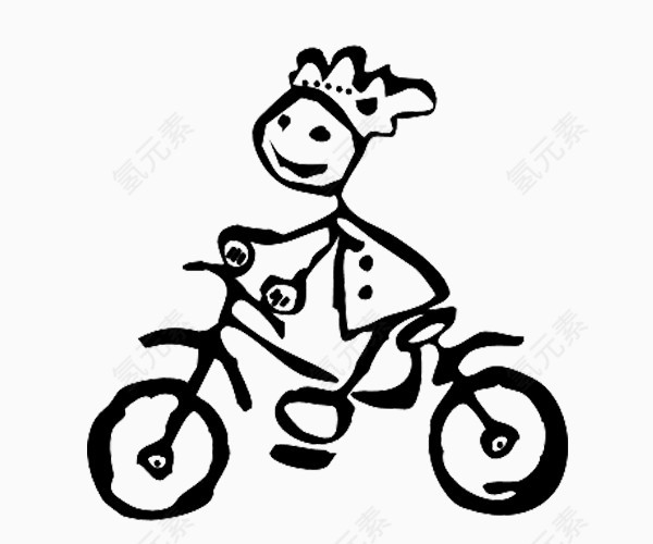 手绘黑白骑自行车小人画