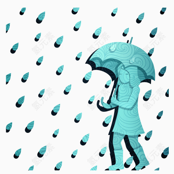 下雨 卡通 打伞的女孩装饰图案 雨滴