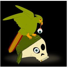 鹦鹉叼着海盗头骨的眼睛矢量图