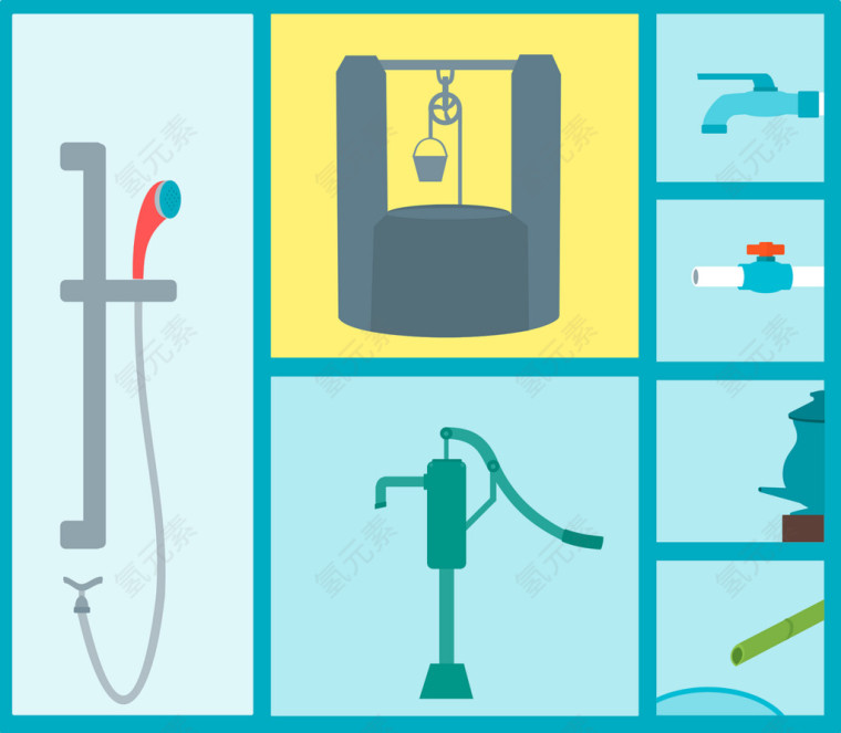 淋浴水闸相关图标矢量图