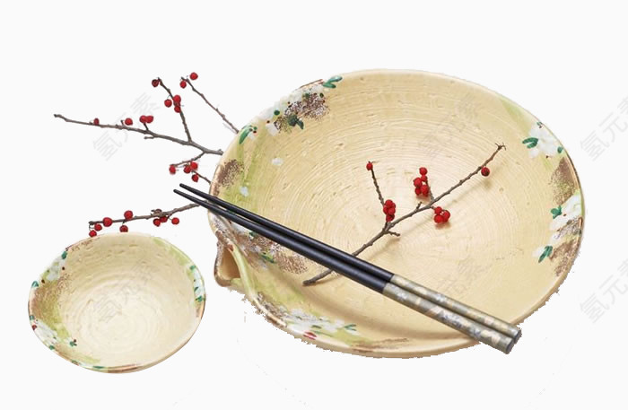 古风古韵的花碗筷与红梅