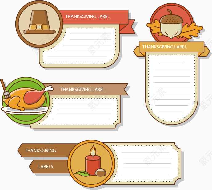 矢量手绘4个标签