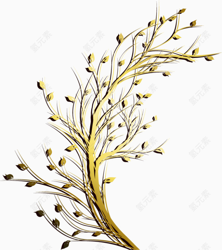 矢量手绘金色树枝
