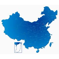 蓝色中国省市分布图