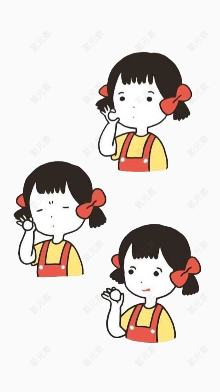 手绘小美女免抠图案